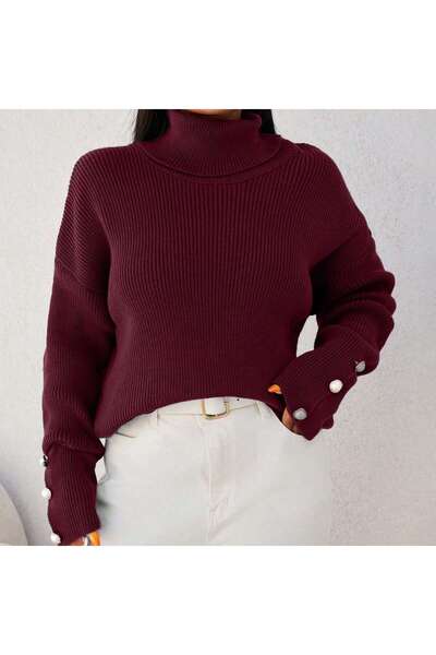 Get Crazy Women's Turtleneck Cufflink Detailed Knitwear Sweater