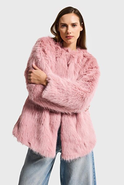 it's basic Women's Powder Belt Length Lined Plush Fur Coat