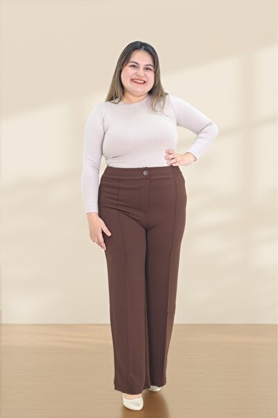 in disco بنطلون نسائي من القماش المحبوك باللون البني مقاس L قماش قابل للتمدد