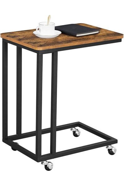 fulina طاولة جانبية، صينية تلفزيون على شكل حرف C بإطار وعجلات متحركة، طاولة ج...