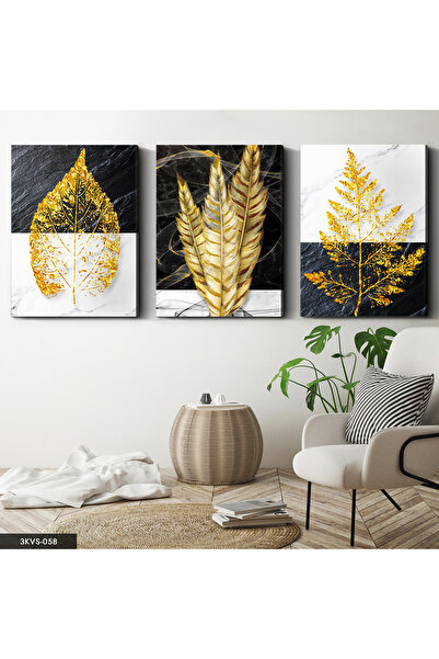 Evinemoda Frunze de aur 3 piese Canvas - Canvas Painting
