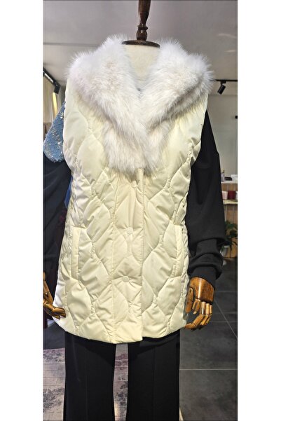 Modanındiyarı Şal yaka kürklü şişme yelek