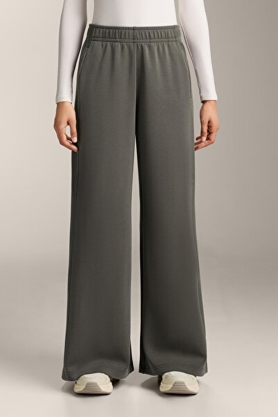 Oysho Wide-leg straight trousers with side rib and brushed modal