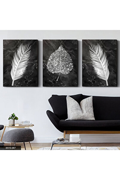 Evinemoda Pânză cu frunze de flori argintii, 3 piese - Tablou pe pânză