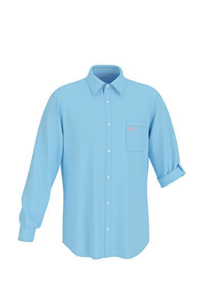 Guess Erkek Mavi Katlanabilir Kollu Gömlek