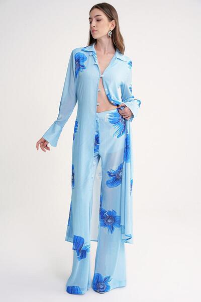 SOCIETA Mavi Beli lastikli piliseli bol paça pantolon 41649