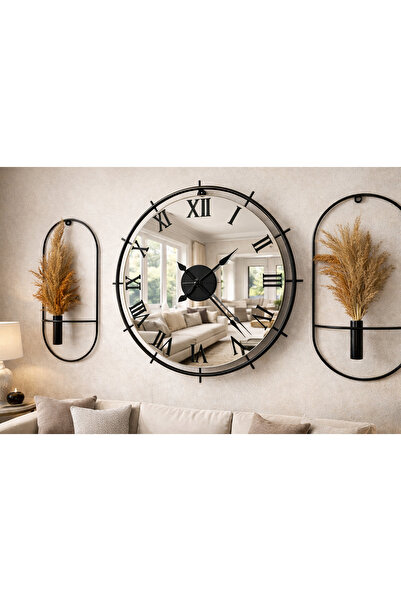 Mgs DUVAR SAATİ - LAWİ BLACK ROMA AYNALI SET Not; Pampaslar dahil değildir