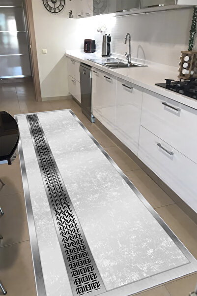 CENTER AVM Gri Halı Mutfak Halısı Makinede Yıkanabilir Halı Kaymaz Taban Halı