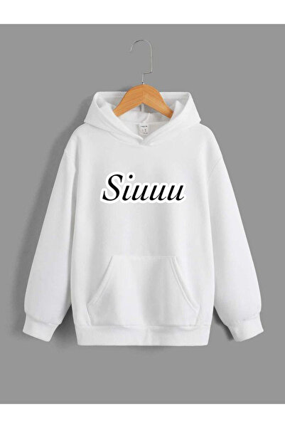 Rivox Men's White Hooded Oversized Sweatshirt Siuuu Printed
