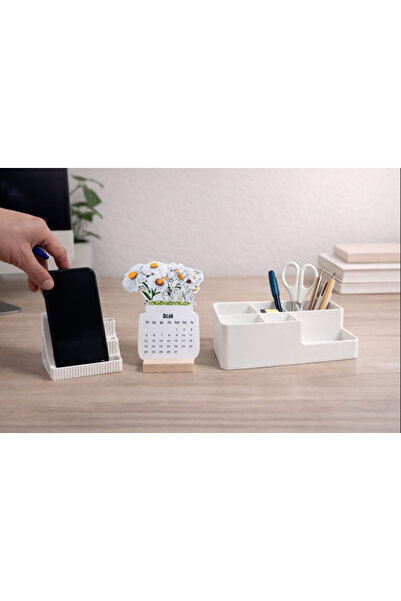 MirayDesign Minimal White Desk Organizer Set – Pen Holder, Phone Stand, and D...