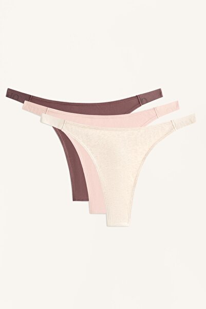 Oysho 3'lü pamuklu tanga külot logo detaylı