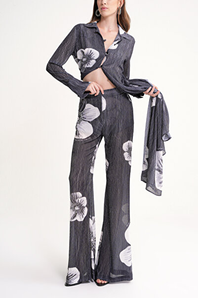 SOCIETA Siyah Beli lastikli piliseli bol paça pantolon 41649