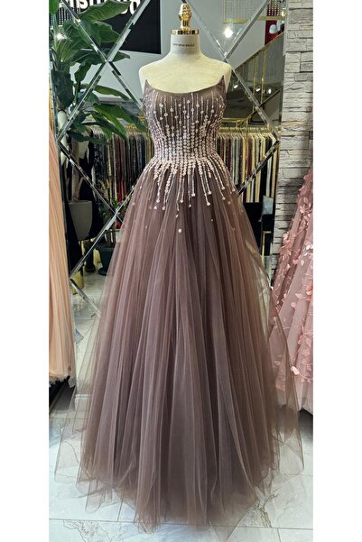 Hanımefendi Giyim Long Evening Dress with Embroidered Bodice Detail and Layer...