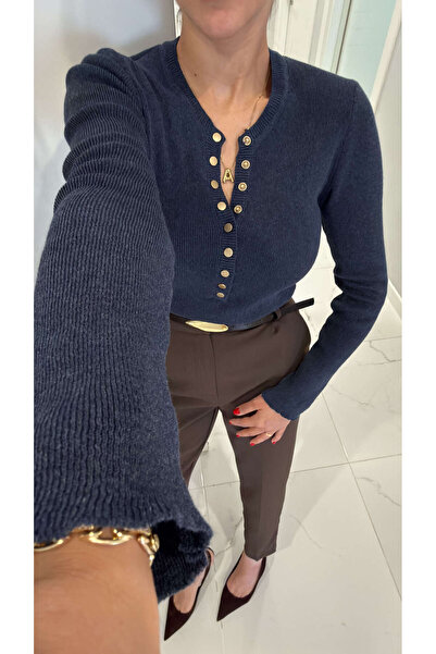 BİRCANÇİL Jontre Indigo Snap Fastener Knitwear