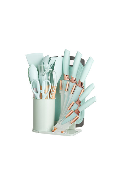 OEM Stainless steel knife set and kitchen utensils in stand 20 pieces, Light ...