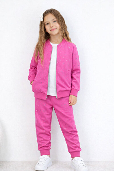 Aselin Kids طقم رياضي فاخر للفتيات مكون من 3 قطع مع تفاصيل حجرية وسحاب