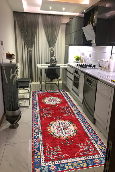 CENTER AVM Vintage Halı Mutfak Halısı Makinede Yıkanabilir Halı Kaymaz Taban ...