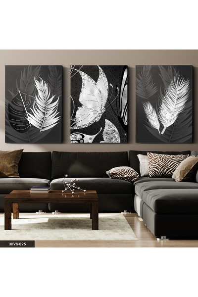 Evinemoda Srebrni leptir i list, 3-dijelna platna - Slika na platnu