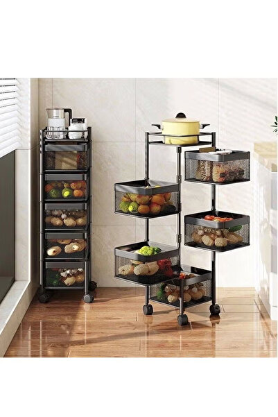 Cady One 5-Tier Rolling Storage Basket with Wheels, Black, 76cm