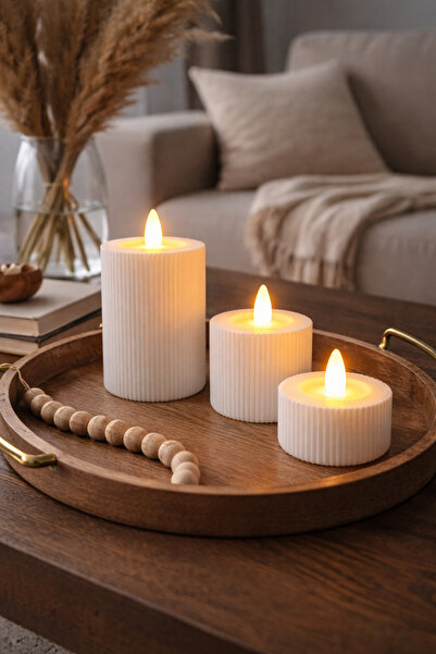 Katmanx 3D Minimal Silindir Tasarımlı LED Mum Seti | Dekoratif Masa & Raf Süsü