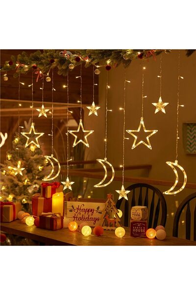 Pomefar Ramadan Lights, Star Moon Fairy Lights,3.5 m 138 LED Cutain Light, Ba...