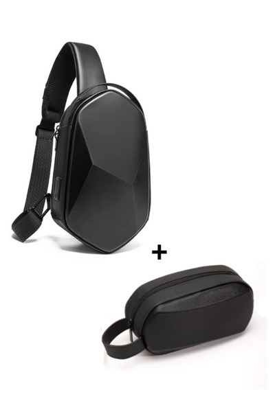 Newish Polo Geantă neagră pentru bărbați, rezistentă la apă, cu bretea crossb...