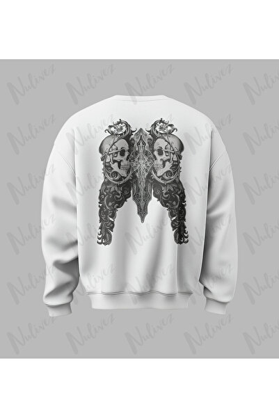 Nulivez Skull Back Printed High Quality Unisex Oversized O Neck Sweatshirt