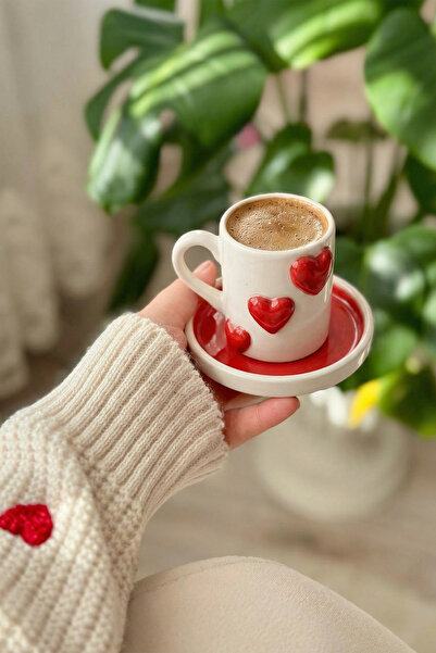 Loomart Heart Figured 2 Person 4 Piece Handmade Coffee Cup Set