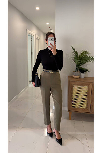 BİRCANÇİL Senkros Khaki Belted Carrot Pants