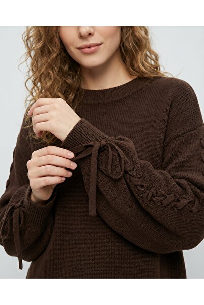 MİYALORA Yuvarlak Yaka Kolu Dokulu Triko Kazak