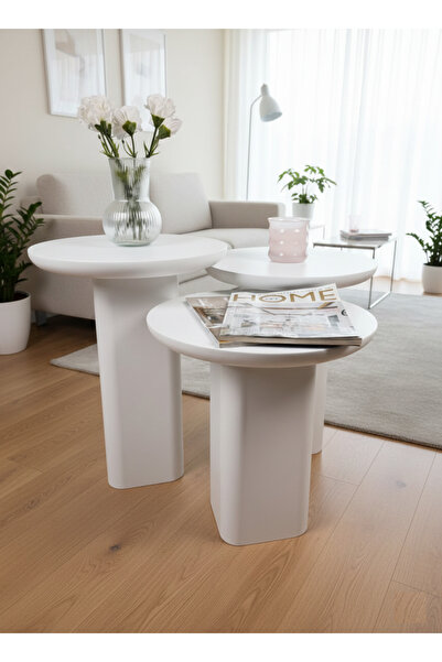 kuppdesign Liza Yan Sehpa Beyaz 3'lü Set