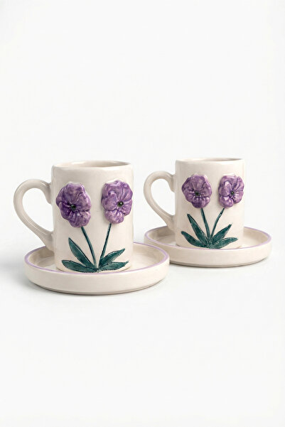 Loomart Violet flower figured 2-person 4 piece handmade coffee cup set