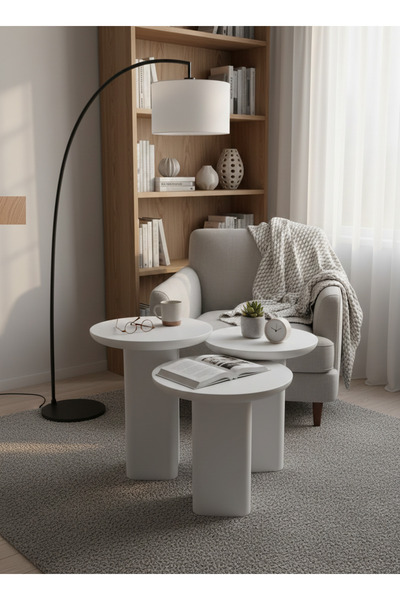 kuppdesign Liza Mantar Yan Sehpa Beyaz 3 lü Set