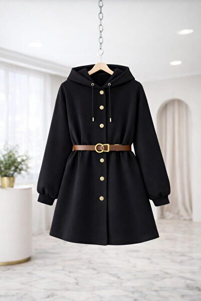 modasindoma γυναικείο μπουφάν με ζώνη και τρία κλωστές