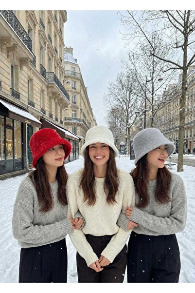 LAGRANZE Γυναικείο βελούδινο καπέλο κουβά σετ 3 τεμαχίων