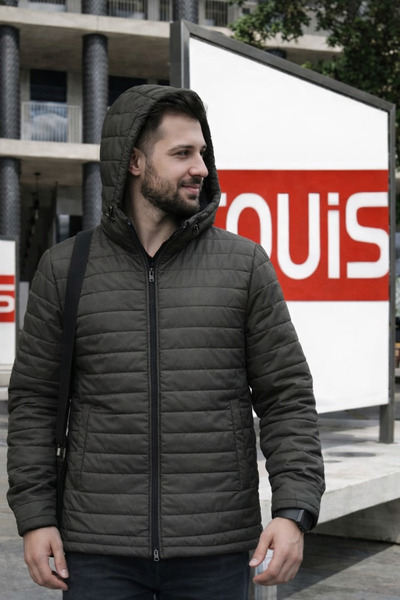 couis Hooded Jacket with Fleece Lining, Inner Pocket, Slim Fit, Quilted