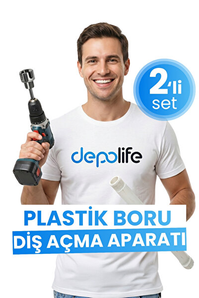 Depolife 2’ li Set İç Dış Plastik Boru Diş Açma Seti 1/2 ve 3/4 İnç PVC Boru ...