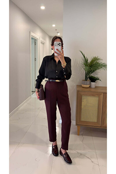 BİRCANÇİL Senkros Plum Belted Carrot Pants