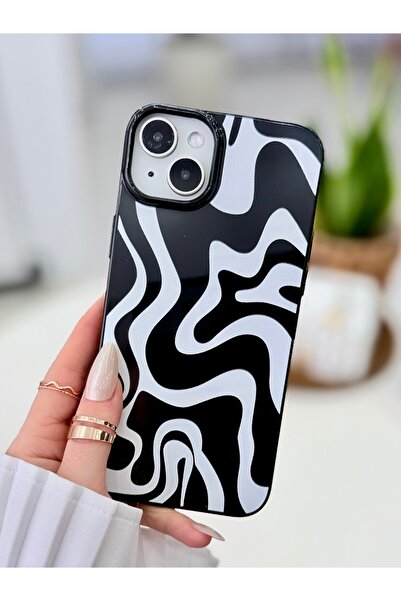 Go Aksesuar Black and White Printed Patterned Silicone Case Compatible with i...