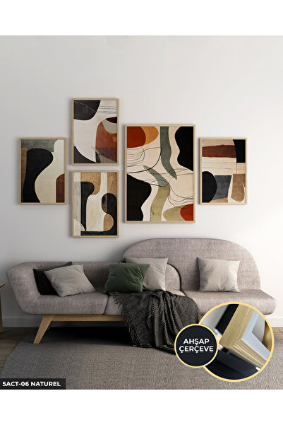 Evinemoda Soyut Sanat 5 Parça Ahşap Çerçeveli Tablo