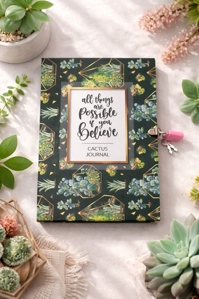 Umut Matbaacılık Cactüs Kilitli Hatıra Defteri 80 Yaprak Anı Defteri Çizgili ...