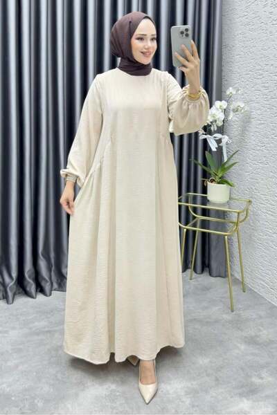 Kalemen Moda Hafsa İthal Aerobin Elbise 4003 Krem