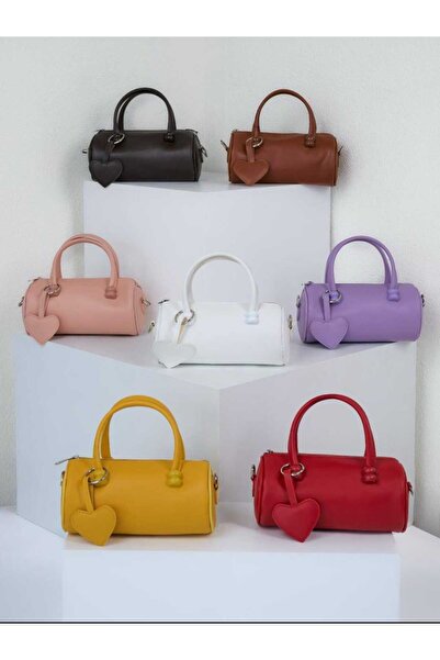 ÖZÜM TAKI Women's Small Cylinder Heart Detail Hand and Shoulder Bag Orange