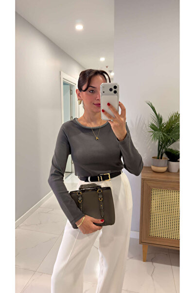 BİRCANÇİL Md Vetra Khaki Blouse with Embroidered Collar Detail