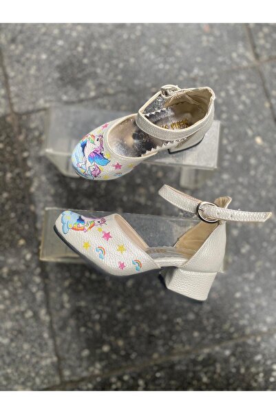 Aysun Ayakkabı Grey Outer Material Skin Leather Strap and Heel Children's Hee...