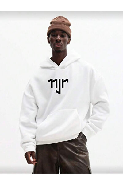 Rivox Men's White Hooded Oversized Sweatshirt Njr Printed