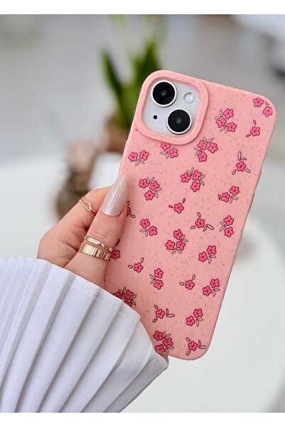 Go Aksesuar Iphone 14 Plus Ve 15 Plus Uyumlu BASKI Mini Pembe Çiçek Desenli S...