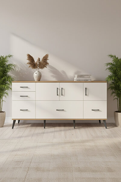 EnTrendMobilya Aura Konsol 2 Raflı 5 Çekmeceli Çam-Aytaşı/Aytaşı 176x59x83