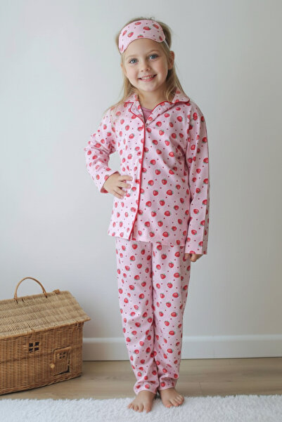 Dimoi Kids Girls' Long Sleeve Strawberry Print Button down Pajama Set
