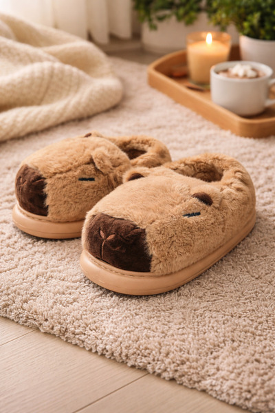 chichiponki Pibara Slippers, Thick Plush, Furry Interior